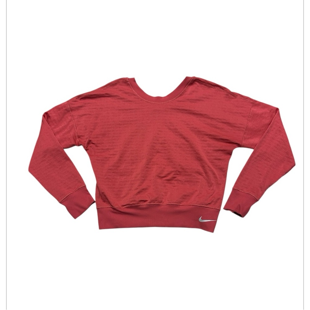 Nike fleece Lined crop Running Top CREW LONG SLEEVE Pink Small Overseized Yoga